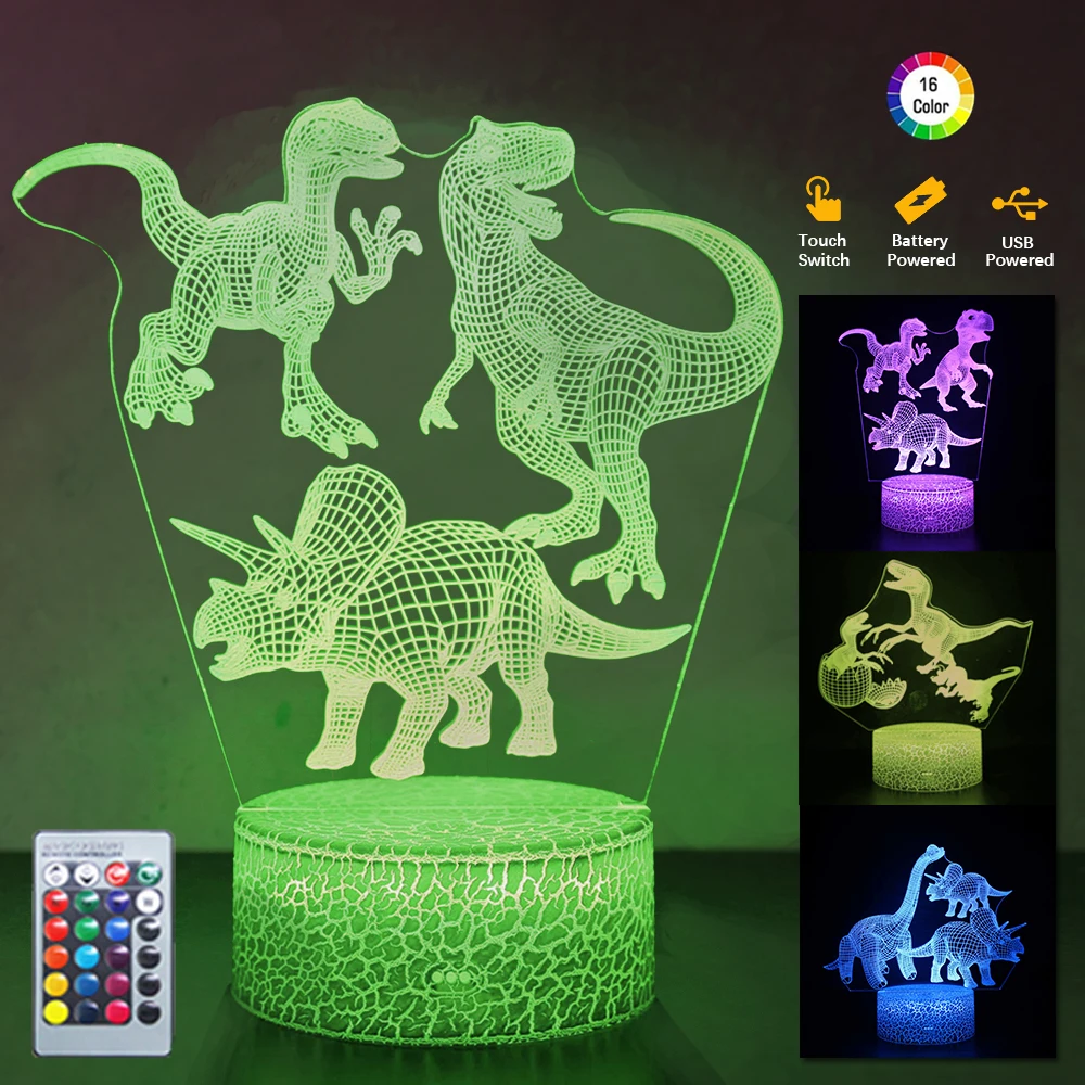 3D Dinosaur LED Night Light For Child Bedroom Decor 16 Changing Colour Touch Remote Control LED Table Desk Lamp Creative Gift 30