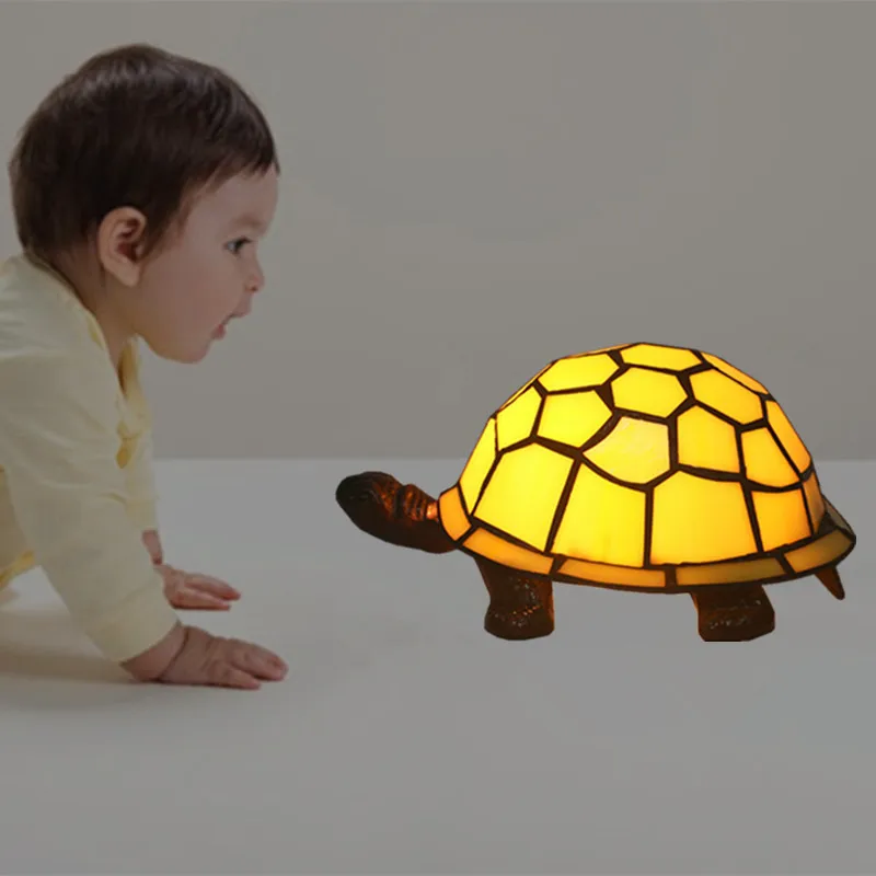 Tiffany European Style Color Turtle Table Lamp Bedroom Bedside Retro Creative Fashion Cute Cartoon Night Lights E27 AC110V 220V