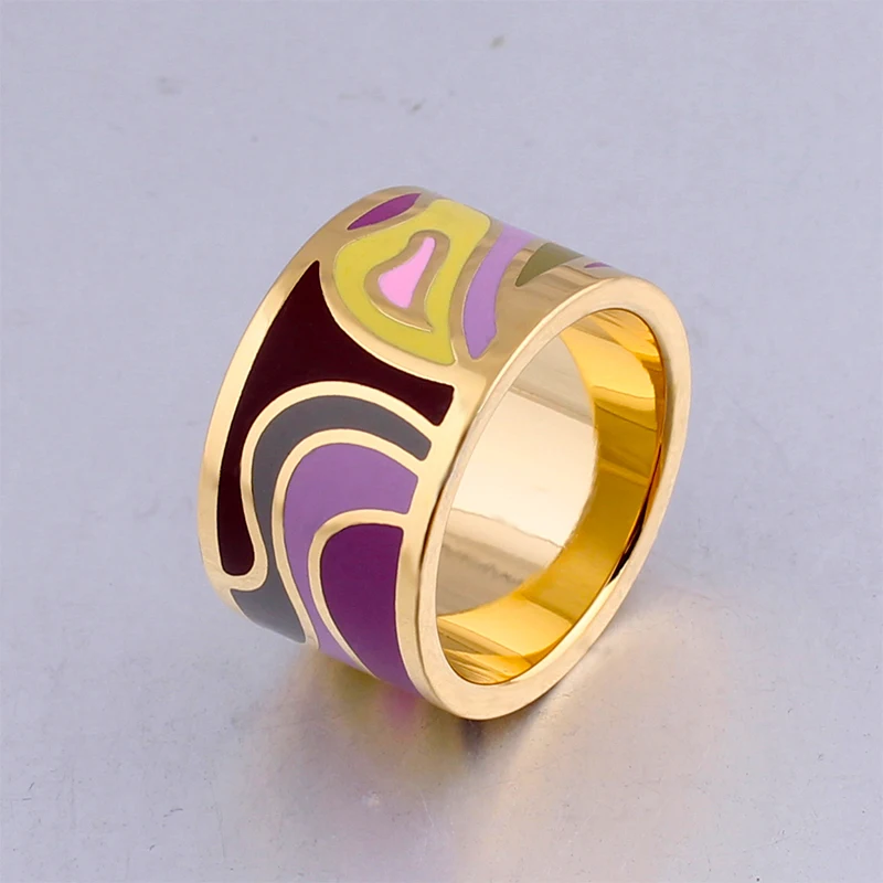 Color Culture Stainess Steel Gold Plating  Enamel  Rings