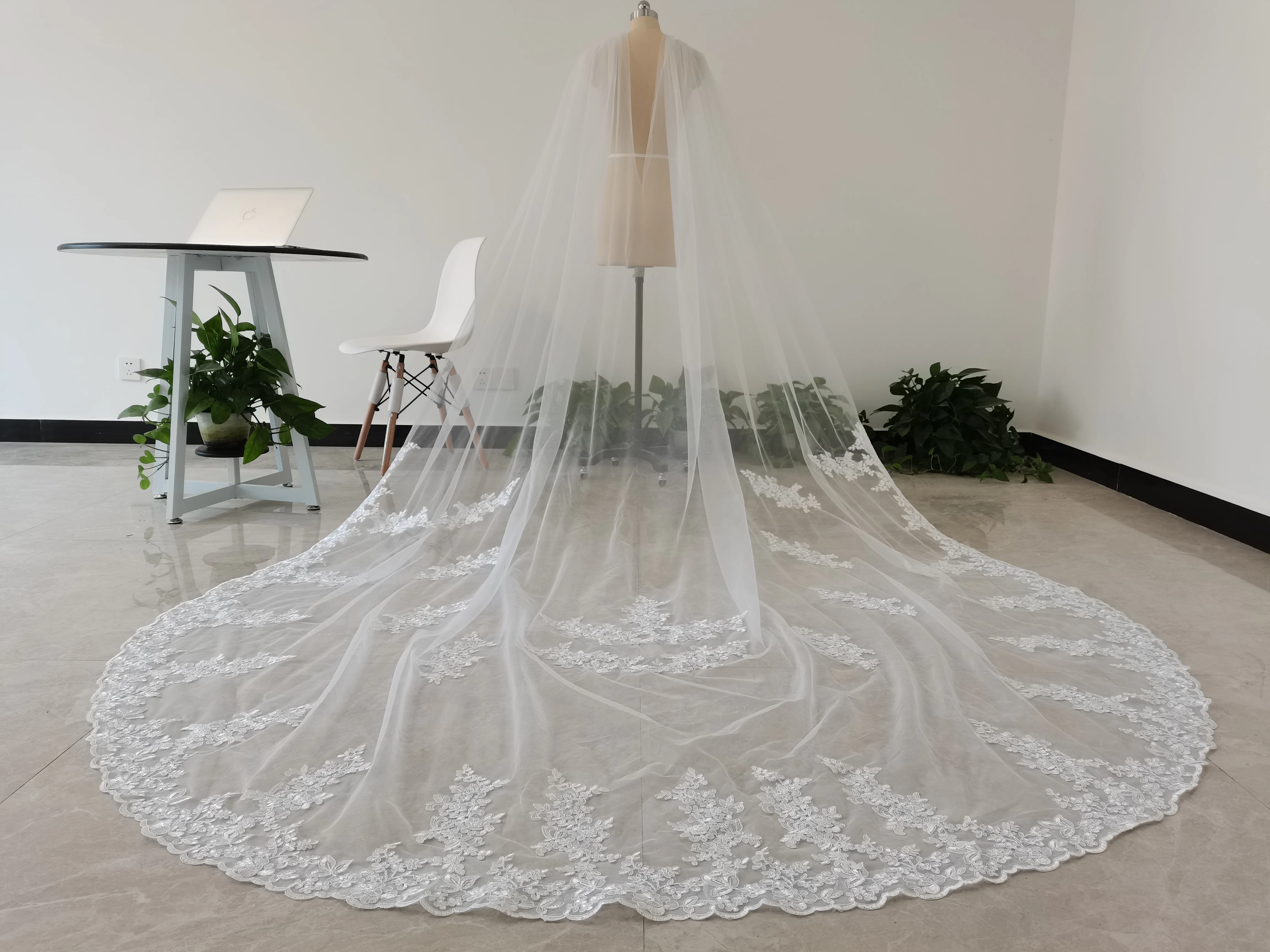 3M Cathedral Wedding Shawl Veil White/Ivory lace Tulle Lace coap ,Bridal Shawls lace Veils