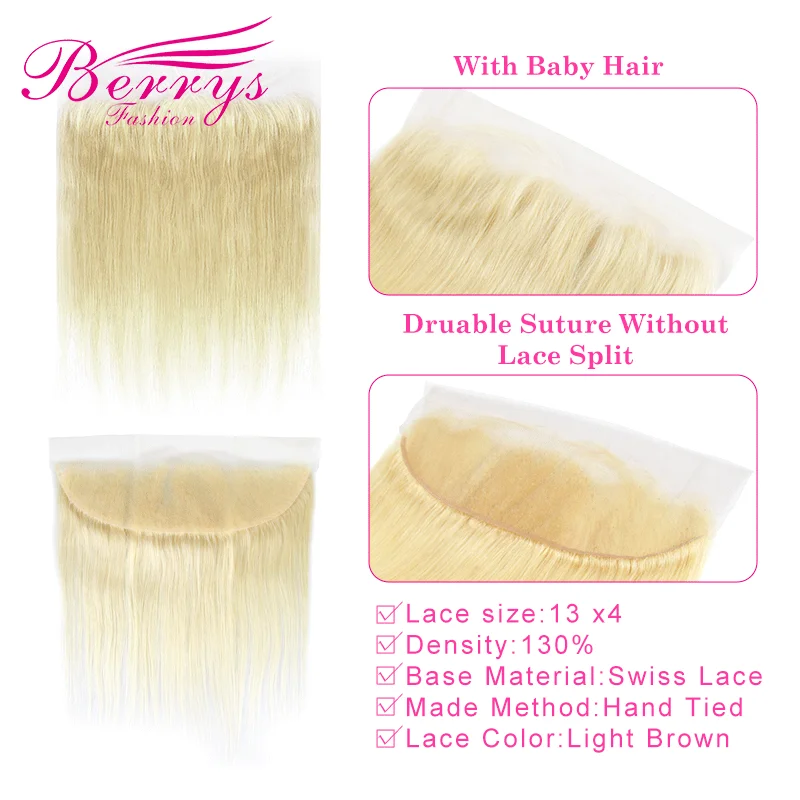 Berrys Fashion blond prosto 2/3 wiązki z przednim brazylijskim wiązki dziewiczych włosów z 13x4 przednim zamknięciem blond 613 włosy