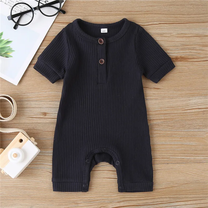 Baby Summer Clothing Infant Boy Ribbed Solid Romper Short Sleeve Jumpsuit Girl Knitted Stylish Cotton Sunsuit Newborn Bodysuit