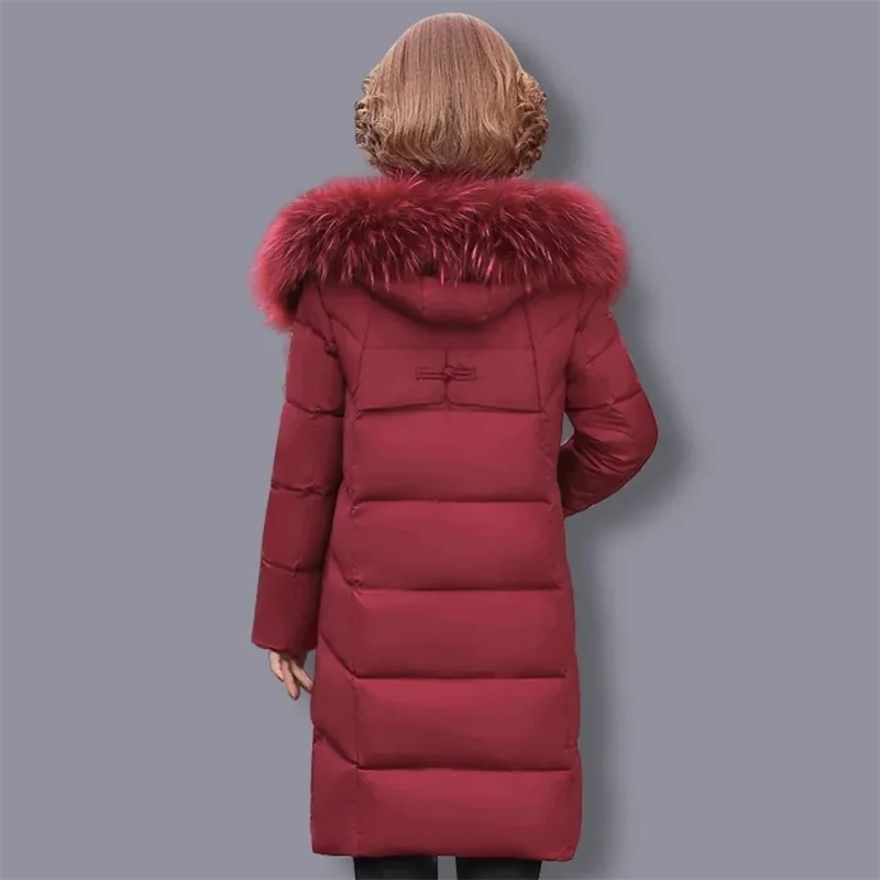 Giacca invernale da donna in piumino imbottito in cotone cappotto invernale da donna con cappuccio in velluto caldo spesso ispessimento parka lungo ricamato 10