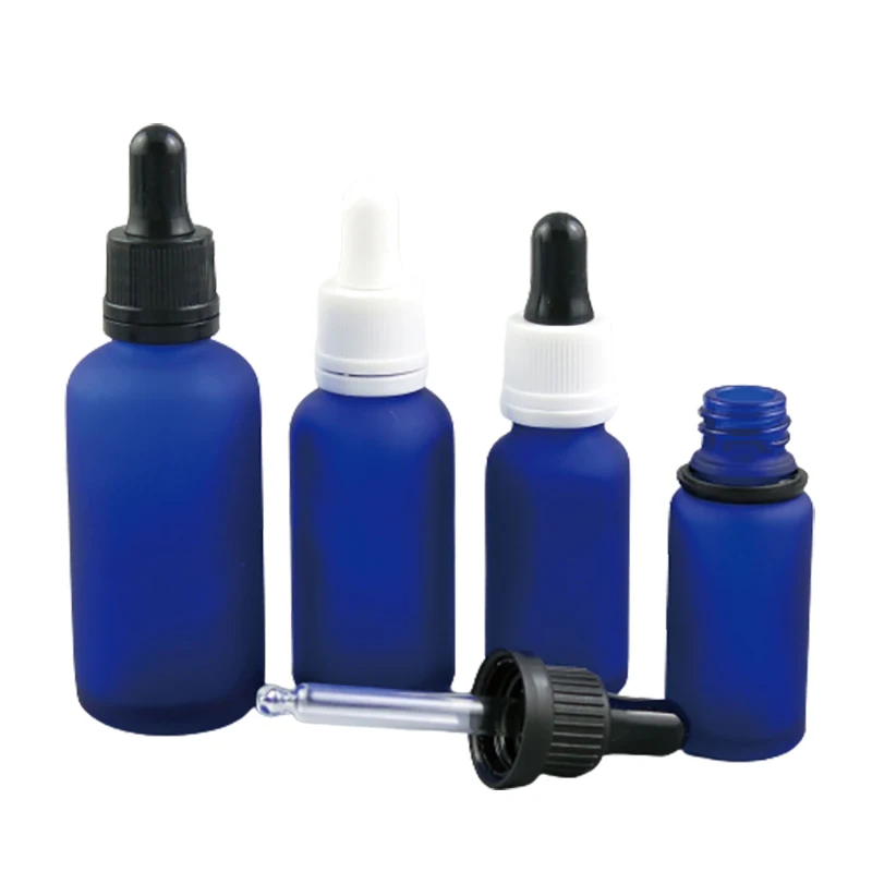 

12 x Travel Empty 5ml 10ml 15ml 20ml 30ml 50ml 100ml Refillable Frost Blue Glass Eye Dropper Bottle E Liquid Glass Containers