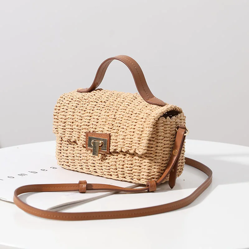 Hand-held straw woven bag paper rope woven bag, messenger bag