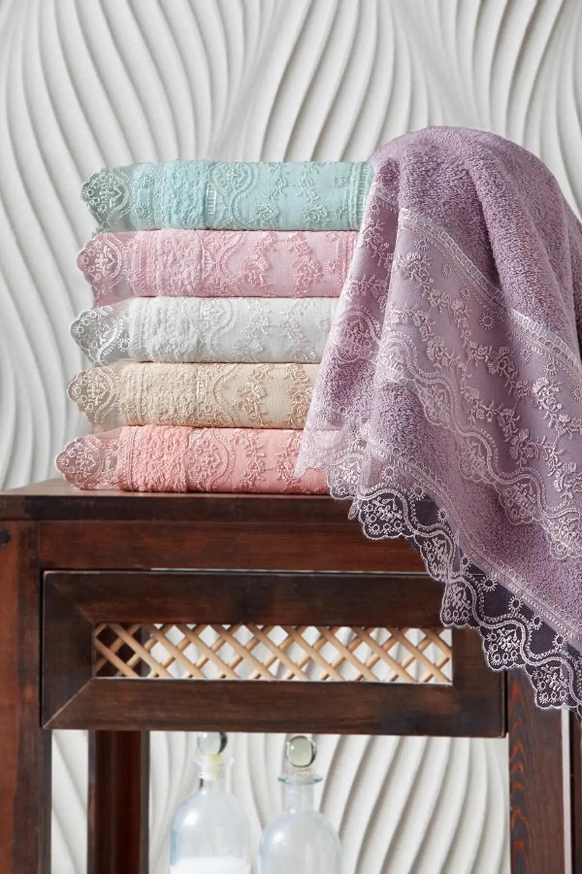 100 cotton Lacy Laced 6 PCs Towel Set 50x90 Cm High Quality Soft Luxury Strong Water Absorption bathroom Home Towel 2021 Brand