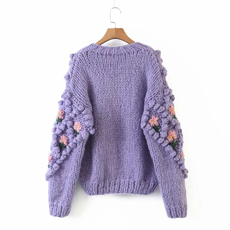 2020 embroidery Knitted Sweater Women Cardigan Befree Harajuku Flower Pull Femme Hiver Leisure Time Coat Truien Dames Autumn