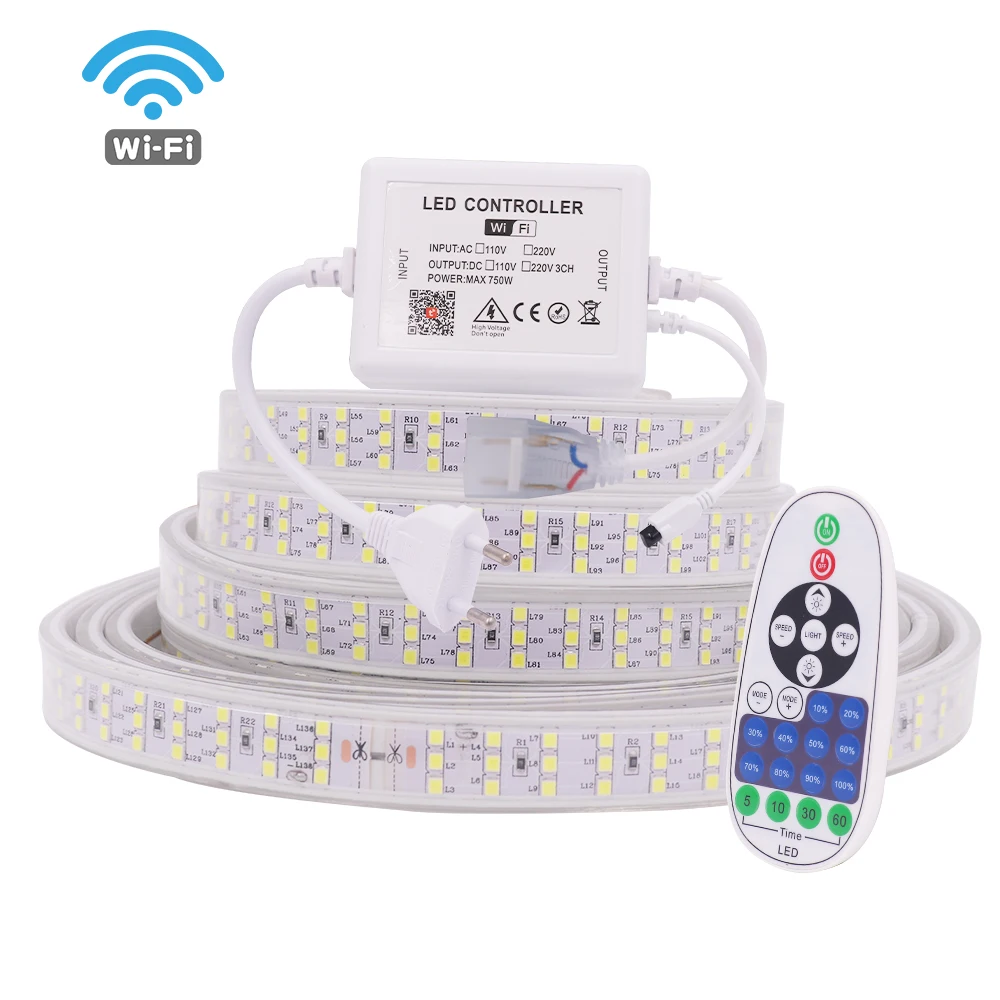 

220V LED Strip Wifi Dimmerable 276Leds/m 2835 Three Row IP67 Waterproof Flexible Ribbon Light With Remote For Home Decoration