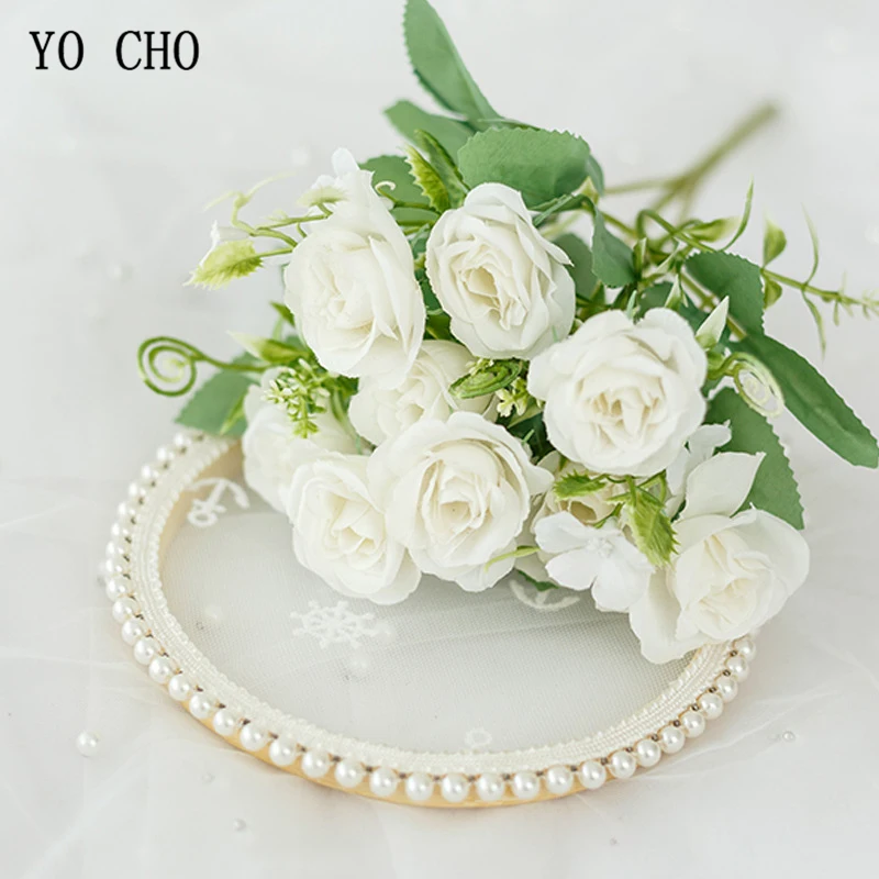 YO CHO – Bouquet de fleurs de demoiselle d'honneur, Bouquet de fleurs de mariage faites à la main, Rose, décorations de fête pour la maison, DIY