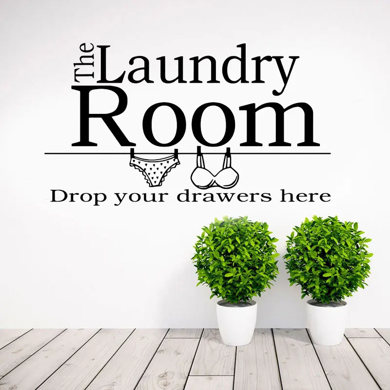 The Laundry Room Quotes Wall Sticker Vinyl Home Decor Decals Removable Waterproof Panties & Bra Pattern Murals Wallpaper 4505