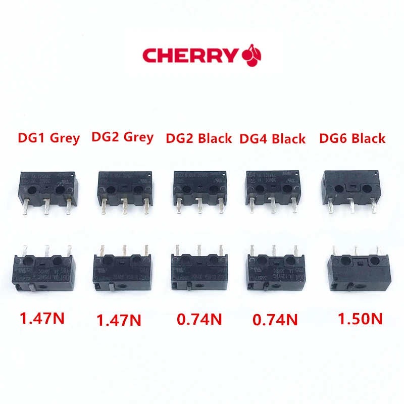 

2Pcs/lot New Original CHERRY DG1 DG2 DG4 T85 Mouse Micro Switch Black Grey Gold alloy 0.74N 1.47N DG6 1.50N