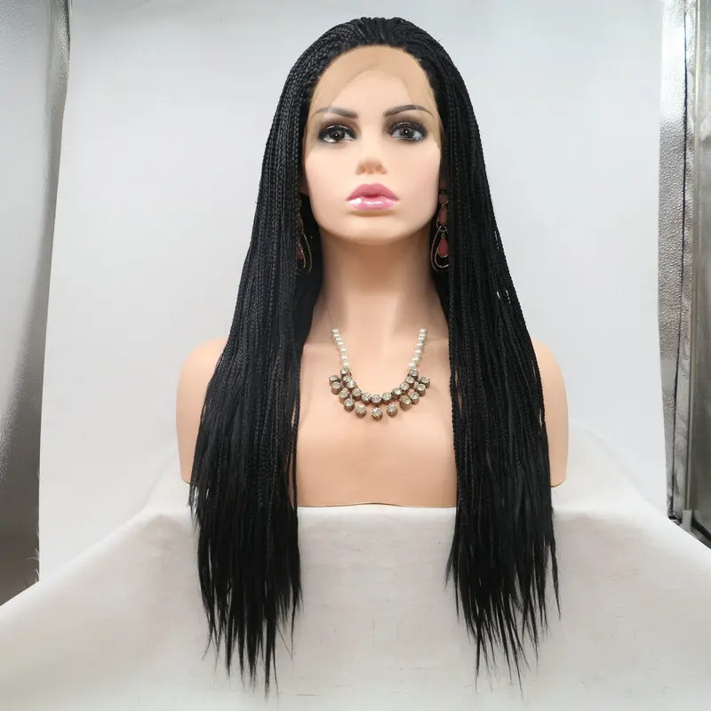 

Melody 20" Handmade Box Braided Wigs 1B# Natural Black Synthetic Lace Front Wigs for Women Drag Queen Cosplay African Braid Wig