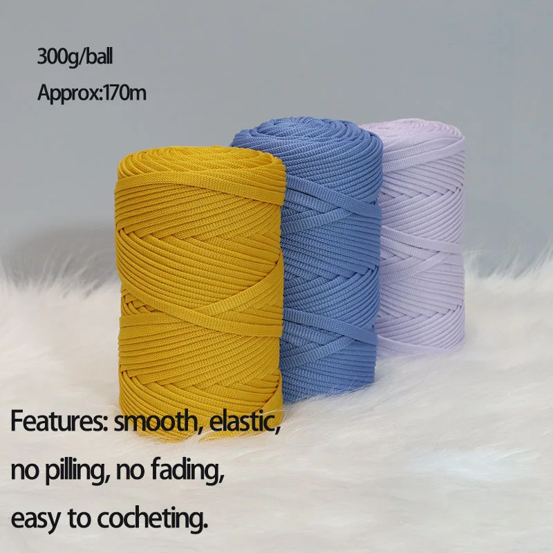 300G/PC Hollow Flat Yarn For Hand Knitting Crochet Bag DIY Summer Hat Rug Basket Woven Silk Thread Polyester Viscose String Line