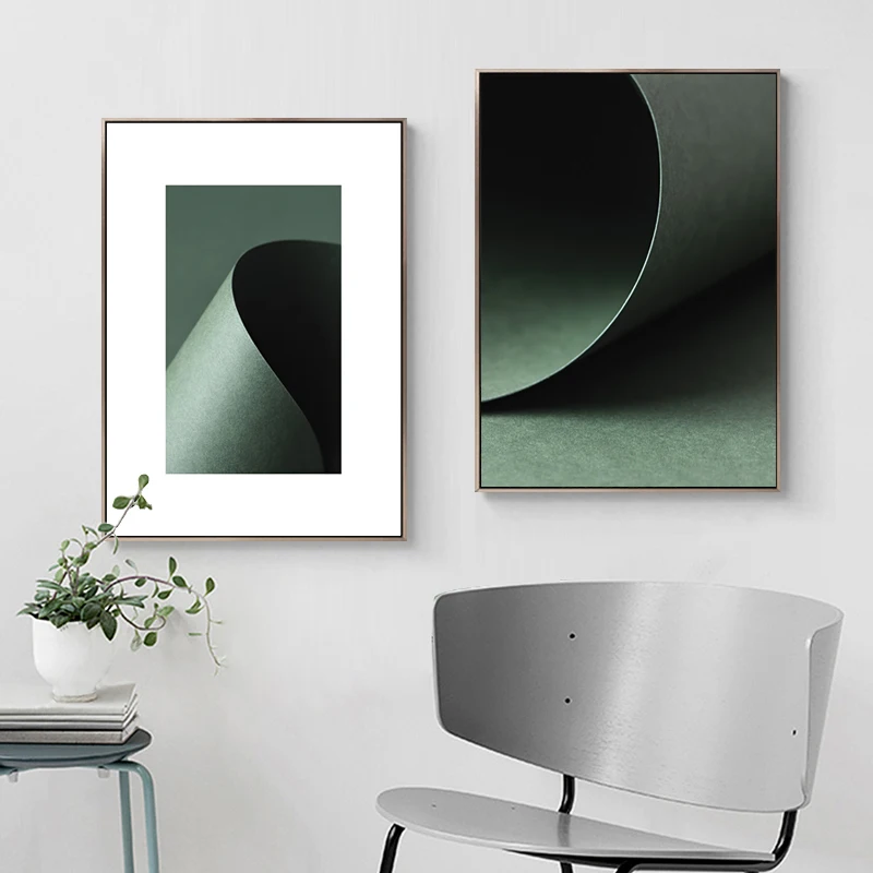 Green Theme Plant Leaf Canvas Poster Geometry Abstract Print Painting Decorative Picture Modern Living Room Nordic Decoration