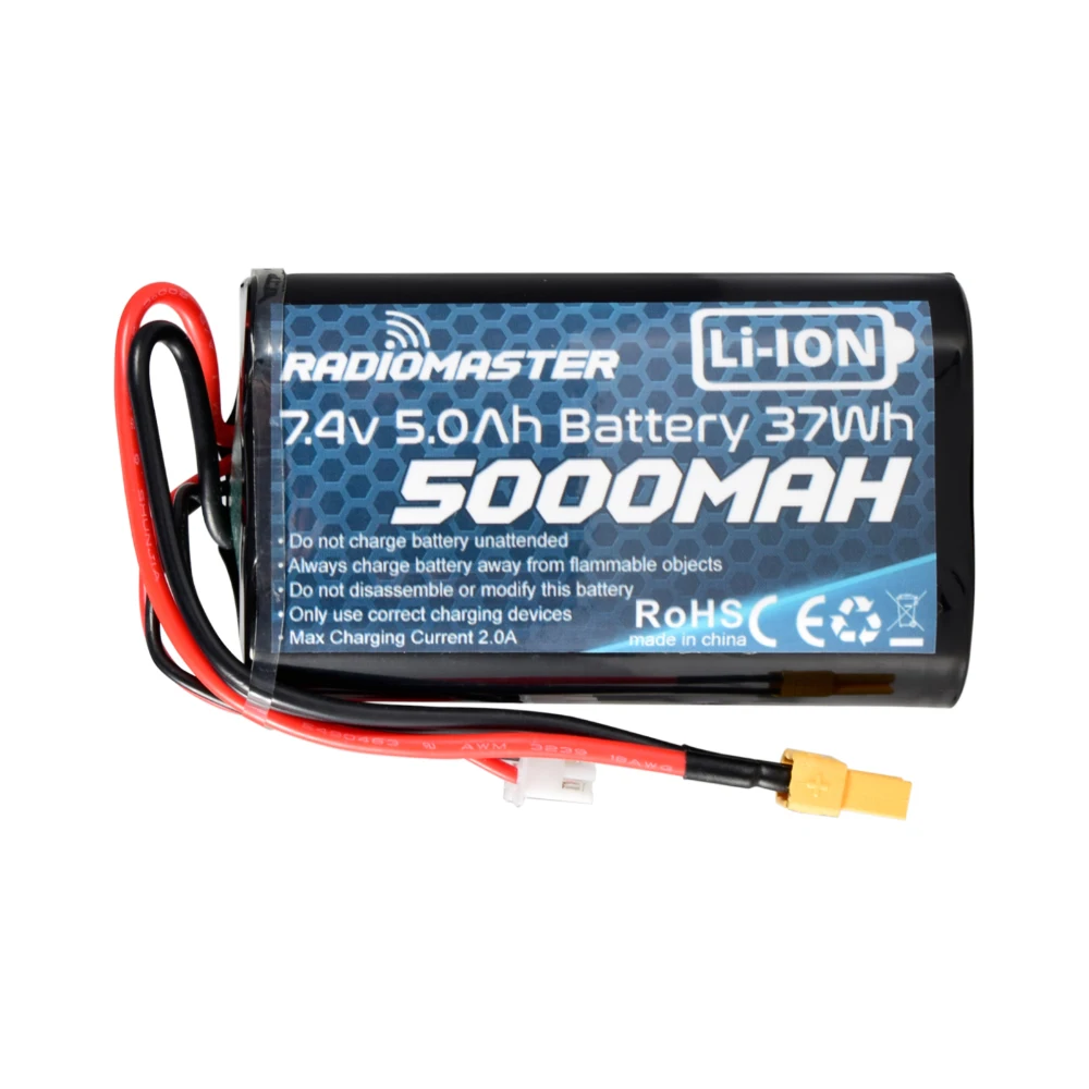 

RadioMaster 5000mah 7.4V 2S 37wh Battery High Capacity JST-XH and XT30 Plug for TX12/TX16/TX16S/Boxer Remote Control Transmitter