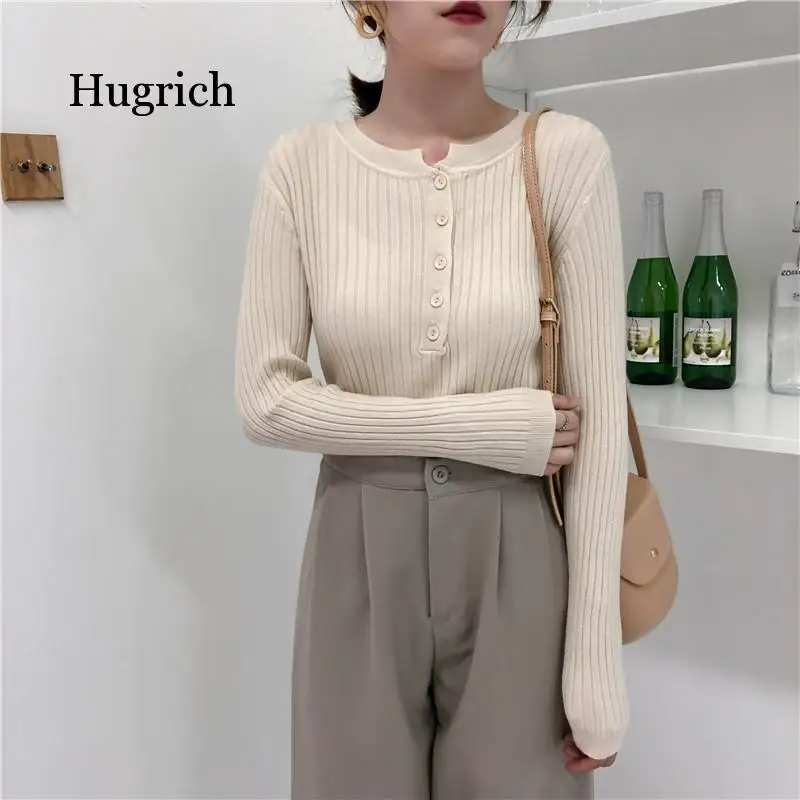 2020 Autumn Winter Spring Women Pullovers Sweater Knitted Elegant Buttons Casual Ladies Jumpers Bottoming