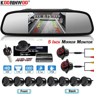 Koorinwoo Park Parksensor 5 Zoll Spiegel Monitor Kamera Rückblick + Starke vordere Kamera IR Nachtsicht Alarm Park Parktronic 8 Hauptverkaufssensor Blind Point Retrovisor - №8
