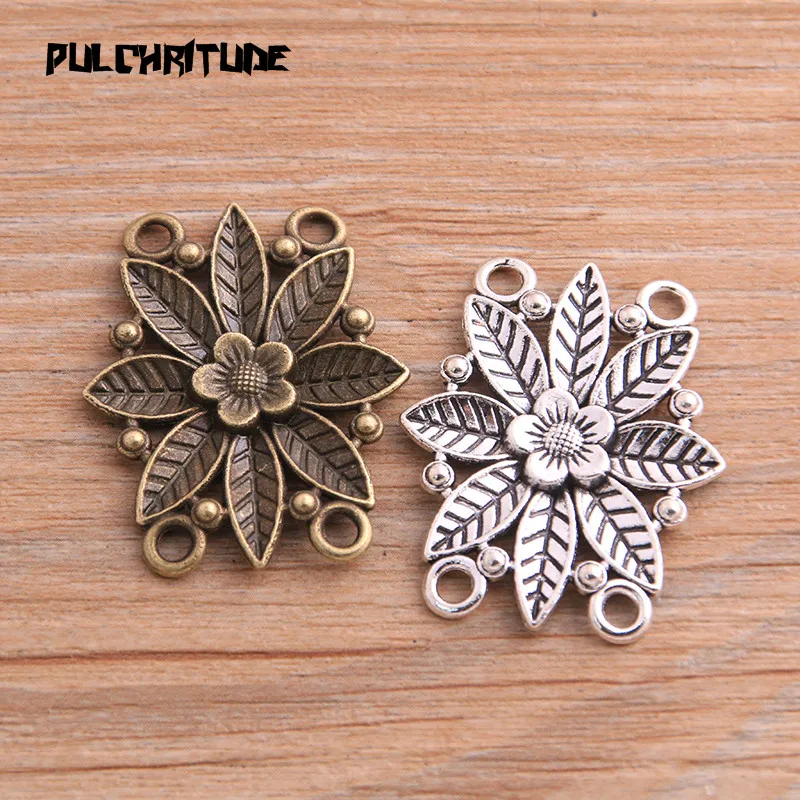 6pcs 28*35mm New Product Two Color Zinc Alloy Hollow Flower Porous Connectors Jewelry Making DIY Handmade Craft