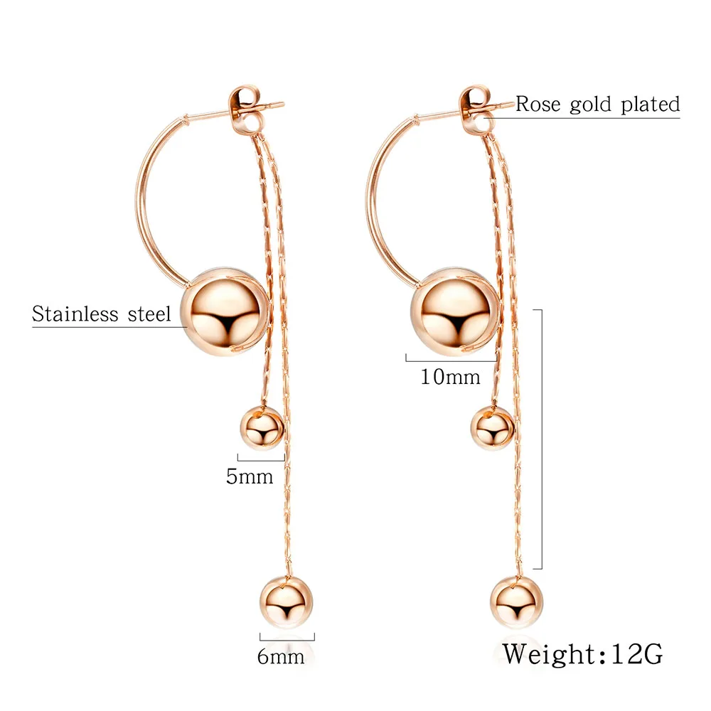 Lokaer Stainless Steel Smooth Long Bead Tassel Earrings Jewelry Rose Gold Color Chain & Link Dangle Earrings For Women E17098