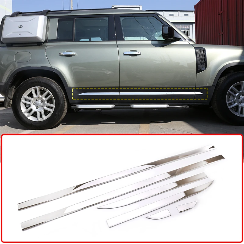

For Land Rover Defender 110 Car Door Side Skirt Strips Trim Sticker Stainless Cteel Silver Sequins Auto Body Decoration Accessoy