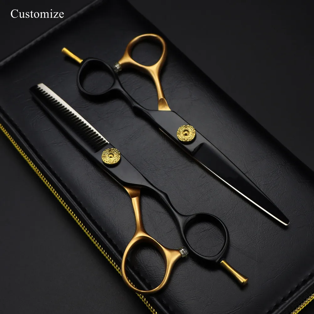 

Customize logo JP 440c steel 6 inch rose gold hair scissors haircut thinning barber cutting shears tools Hairdressing scissors