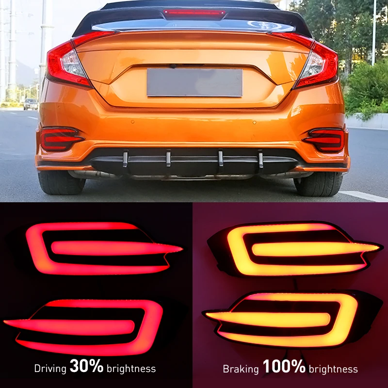 OKEEN 2pcs Car LED Rear Bumper Reflector Light For Honda Civic 10th 2016 2017 Fix Driving Lamps Fog Lamp Flash Braking Tailights