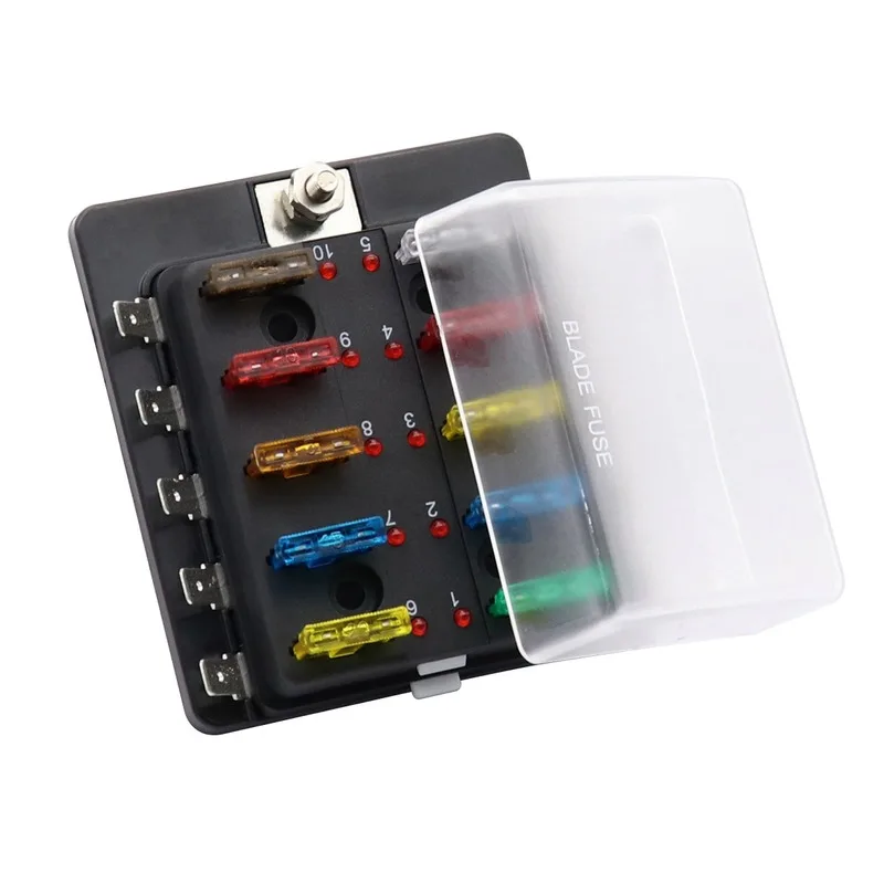 1Pc DC12-32V 10Way Car fuse box holder Blade Fuse Box with LED Warning indicator Light for Car Boat Yacht RV Truck Caravan New