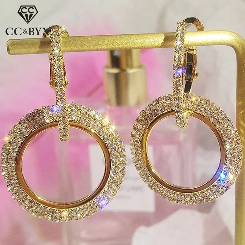 Hyperbole Jewelry Drop Earrings For Women Fashion Round Cubic Zirconia Temperament Earring Bridal Wedding Brincos Bijoux CCE655