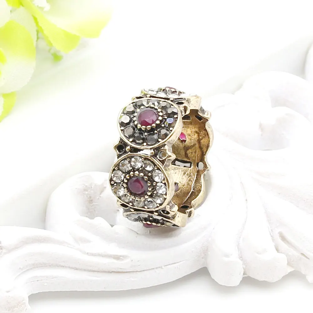 SUNSPICE MS Retro Vintage Turkish Ring For Women Round Full Rhinestone Finger Rings Ethnic Wedding Bojiux Indian Jewelry Gift