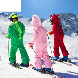 Children's outdoor one-piece ski suit men's and women's animal modeling cartoon dinosaur one-piece suit thickened cold proof ski