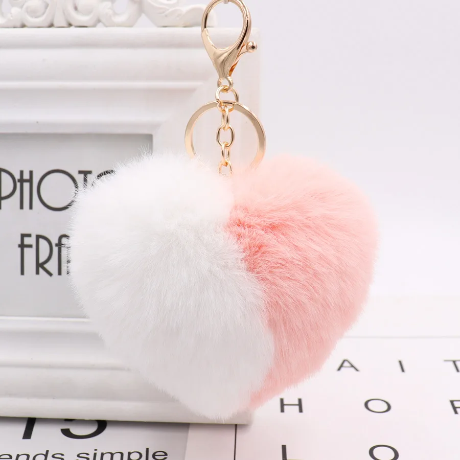 Cuore di amore Pompon Palla Peluche Giocattolo Con portachiavi per Le Donne Della Borsa Pendente di Fascino Del Sacchetto Pom Pom Sfera Rotonda