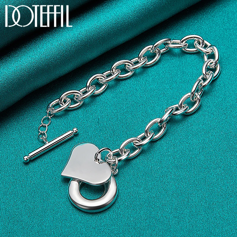 DOTEFFIL-pulsera con colgante de corazón de amor para mujer, de Plata de Ley 925, cadena para boda, compromiso, joyería de fiesta