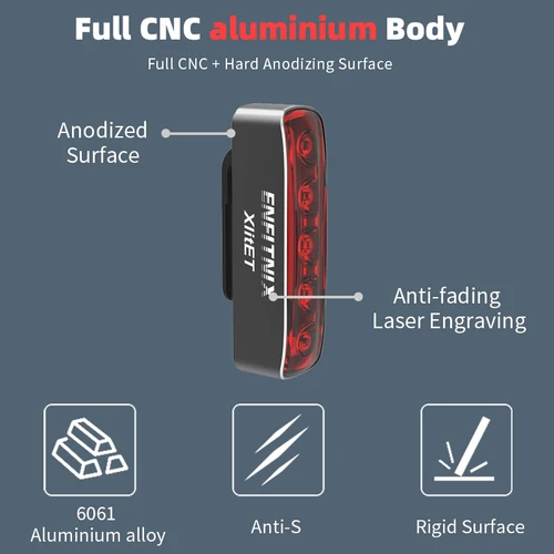 Imagen 2 del producto Enfitnix XlitET-luces traseras inteligentes para bicicleta, luz de arranque/parada automática, carga USB/tipo C, luz de detección de freno impermeable