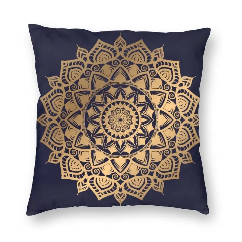 

Cool Golden Luxury Mandala Design Pillow Case Decoration 3D Two Side Printed Meditation Cushion Cover for Living Room