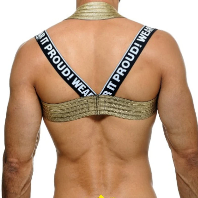 Golden Sexy Stretch Chest Strap Pole Dance Costume For Male Nighclub Bar Dj Ds Clubwear Muscle Man Gogo Dancer Outfit VDB4779