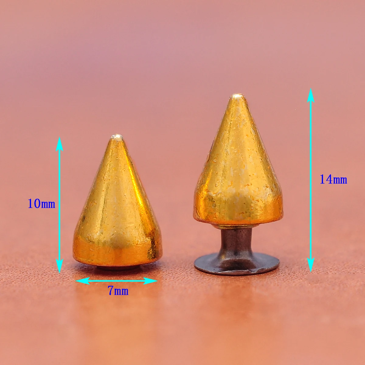 100X Quality Gold Punk Motocycle Spots Cone Metal Studs Leather craft Garment Fasteners Rivet Stud Bullet Spikes Rivetback