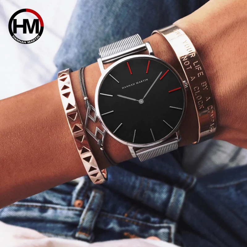 36mm Designer 2020 Luxury 4 Red Pointers Japan Quartz Movement Waterproof Women Rose Gold Stainless Steel Mesh Band Ladies Watch