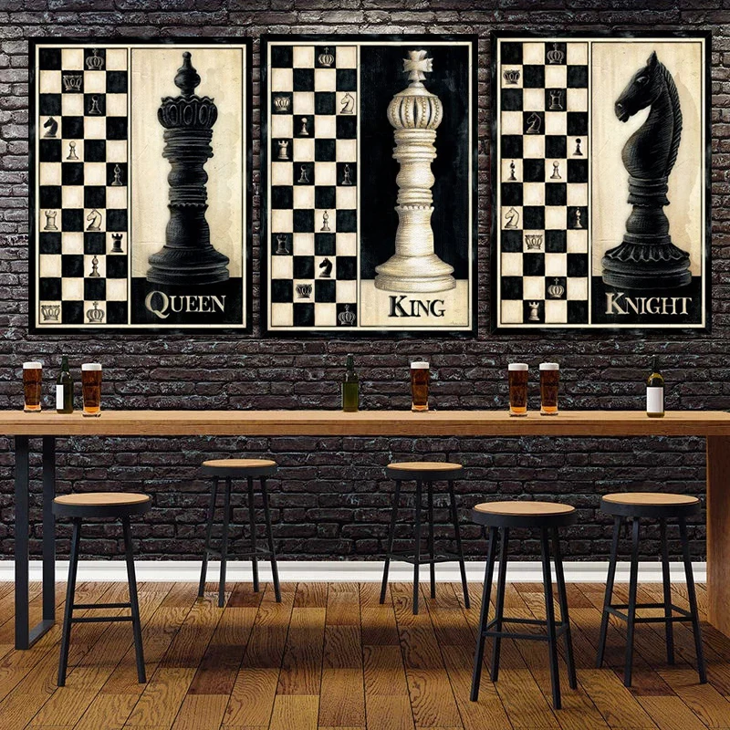 Wall Art Checkmate! Classic Chess Piece Sign Chess Repeat Canvas Painting  Vintage Poster for Living Room Home Decor Game Room