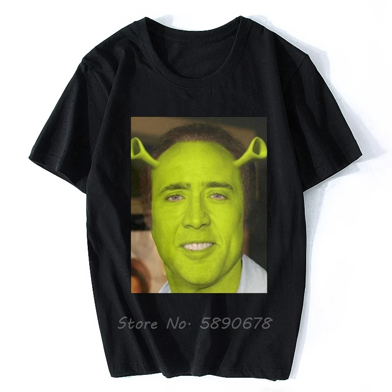 Nicolas Cage Shrek T-Shirt Men Funny Meme Picolas Cage Awesome  Cotton Tees O-Neck Short Sleeve T Shirt Harajuku Clothing