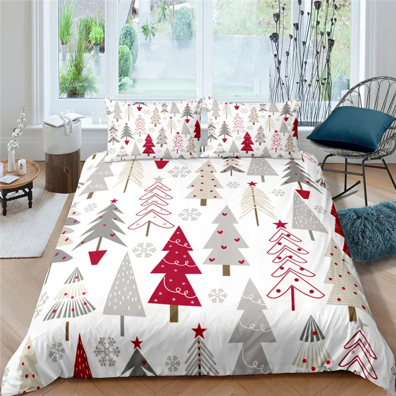 Bedding Sets Luxury 3D Christmas Tree Print 2/3Pcs Comfortable Kids Duvet Cover Pillowcase Home Textile Single/Queen/King Size