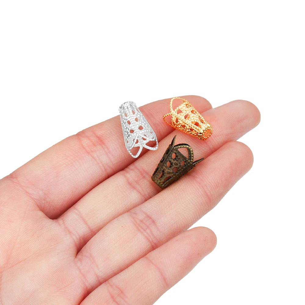 50pcs/lot Filigree Hollow Trumpet Flower Shape Cone End Beads Caps For DIY Bracelet Earrings Jewelry Makings Supplies accessorie