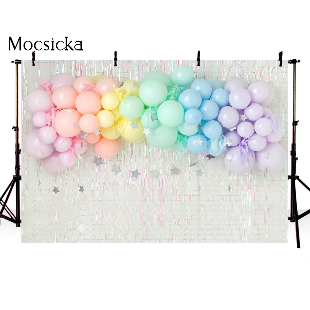 Mocsicka фон на день рождения мерцающая маленькая звезда портрет Радужные воздушные шары вечерние украшения торт Smash фон детская фотостудия