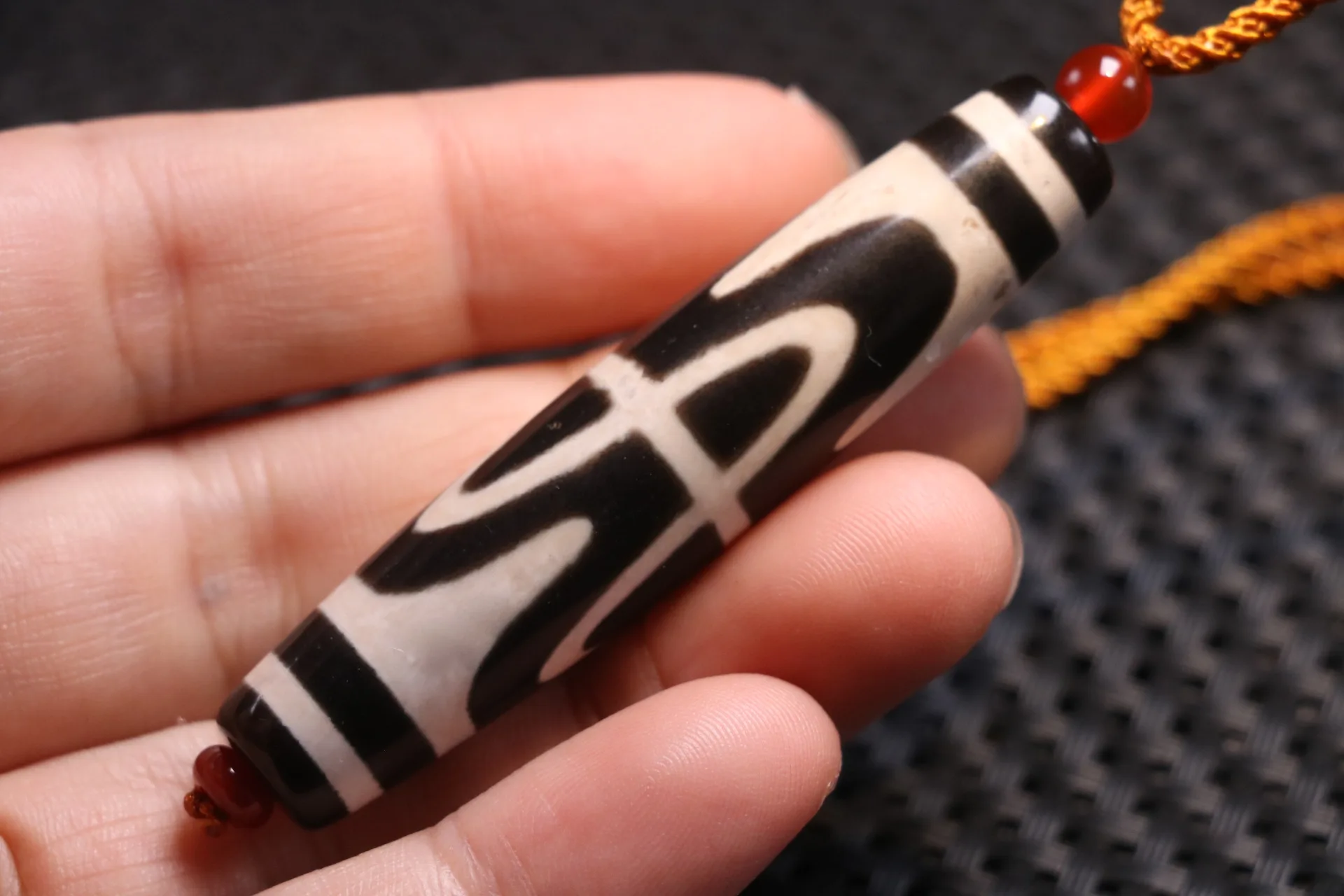 Power Energy Tibetan Old Agate Lightening Long dZi Bead Necklace Pendant Amulet Timestown UPD22