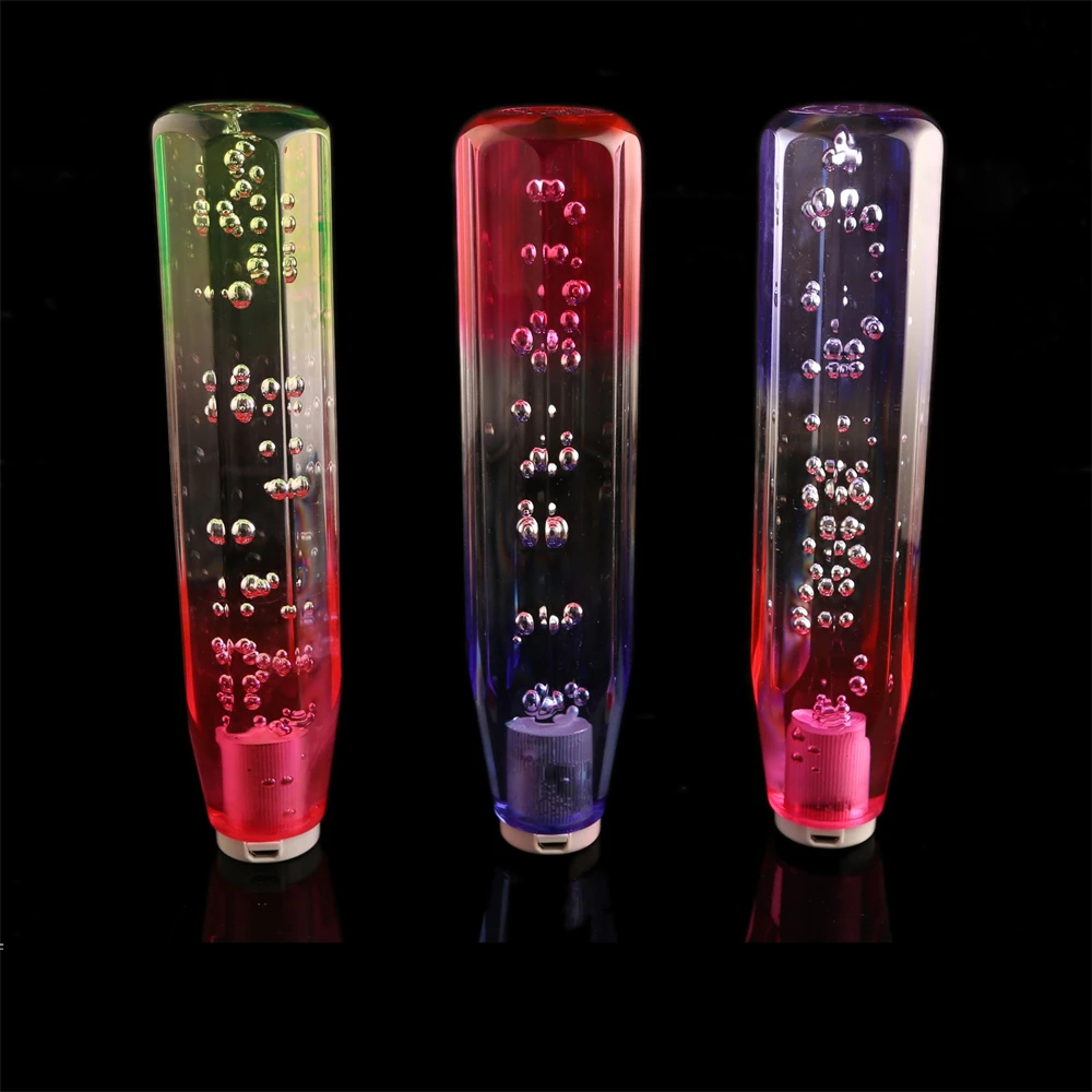 20cm Car Transparent Stitching Multicolor Gear Shift Knob Crystal Bubble Shifter Lever 7 Color Led Holder