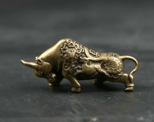 46MM Small Curio Chinese Bronze Lovable Zodiac Animal OX Bull Oxen Wealth Statue