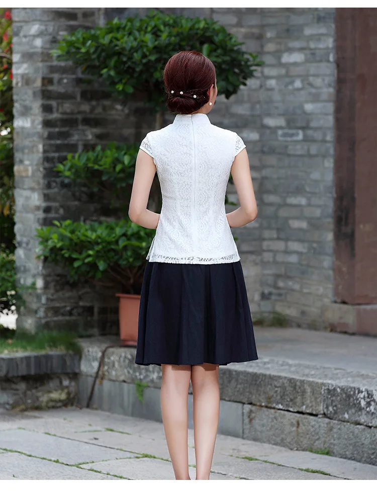 SHENG COCO Ladies White Lace Blouse Qipao Tops Chinese Style Vintage Clothing Blouse Women Wear Tangzhuang Clothes Haut Chinois