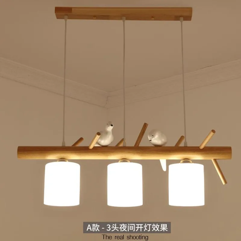 

Decorative Nordic Pendant Lights Glass Hanging Lamp Dining Kids Room Restaurant Creative Animal Birds Pendant Lamp Wood Lighting