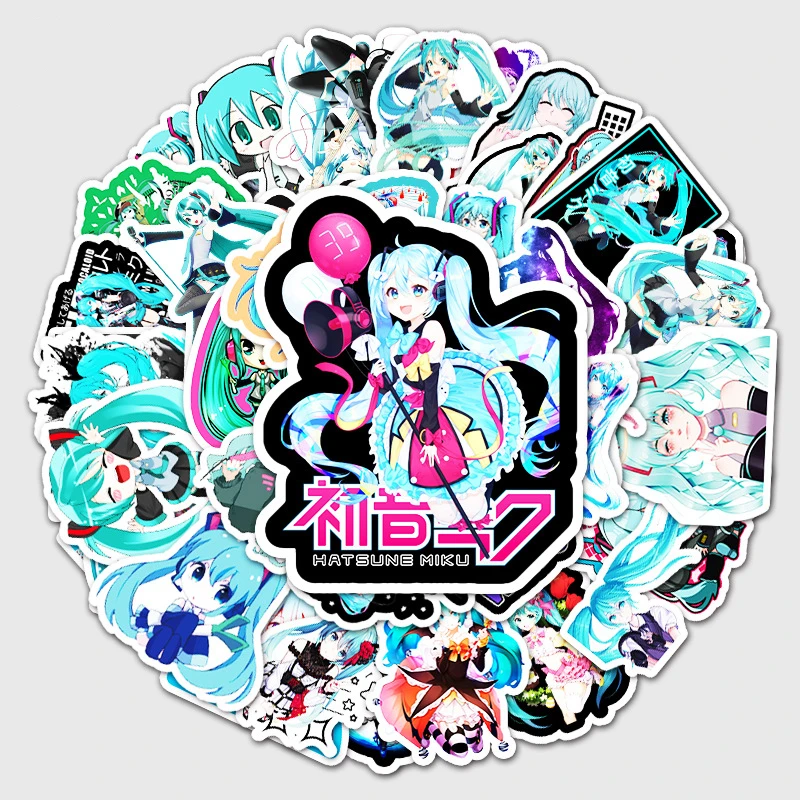 50Pcs Japanese Comic Cartoon Hatsune Miku Graffiti Stickers Luggage Laptop Motorcycle Car Decoration Stickers