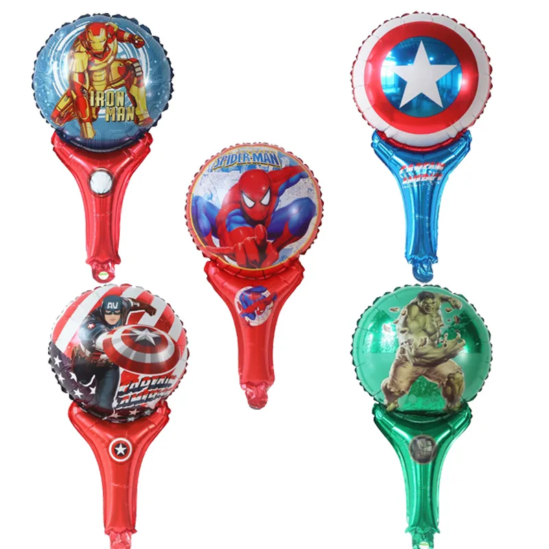 10pcs Hero Stick Cartoon Hulk Spiderman Foil Balloons Birthday Party Balloons Wedding Balloons Decoration Children Toy Gift