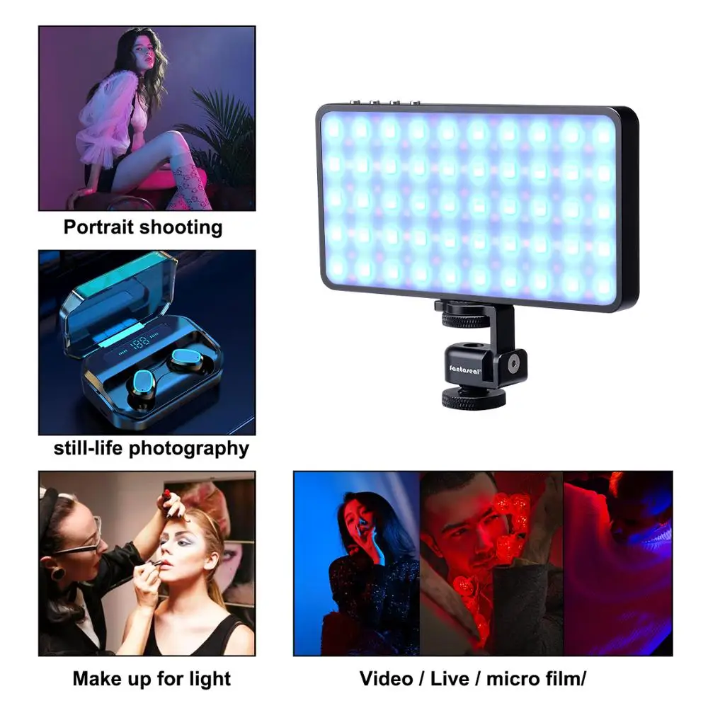 Portable 12W Full Color RGB LED Video Light +Soft Box Set, 4500mAh Fast Rechargeable Battery Mini Vlogging On Camera Lighting